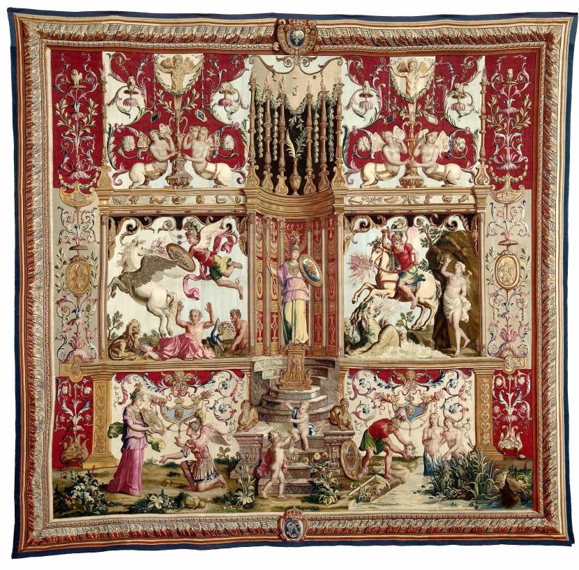 Manufacture des Gobelins, ateliers de Le Febvre d'Après Noël Coypel Le Triomphe de Minerve 1702-1707 Tapisserie de haute lisse en laine, soie et fils d'or Paris, Mobilier national, GMTT/5