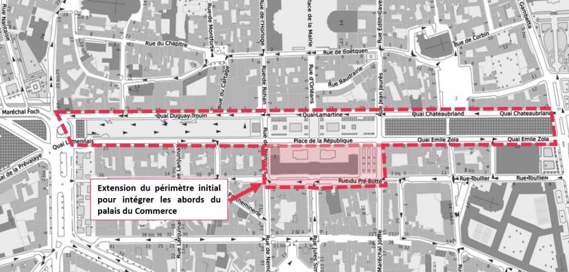 plan du périmètre de travaux des quais de Vilaine et de la place de la République